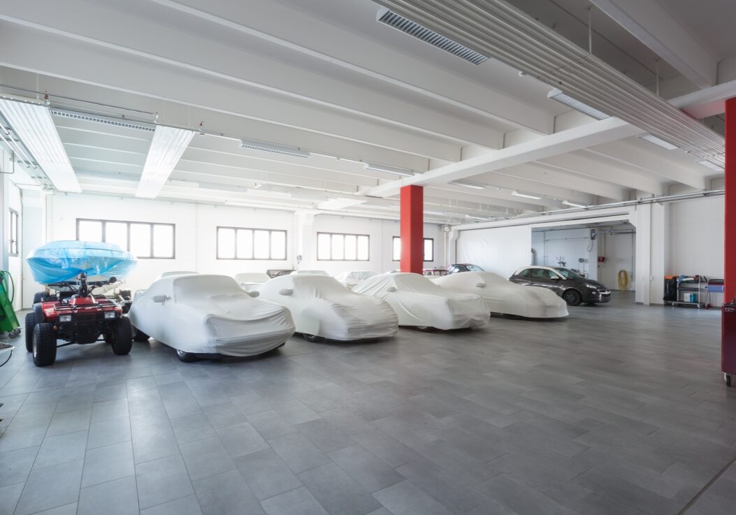Sports Cars Covered in a Garage