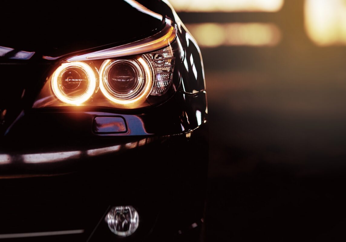 Closeup of a Vehicle Headlight and Clear Bra