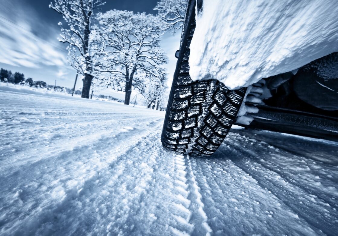 Winter Tires on a Snowy Road